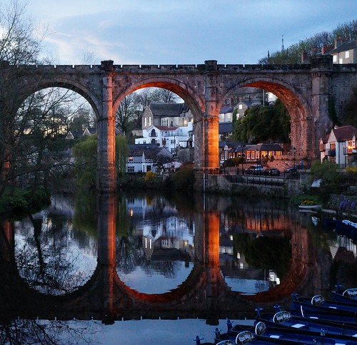 uk reflection water river evening waterfront britain yorkshire arches viaduct knaresborough waterside northyorkshire railwaybridge archedbridge