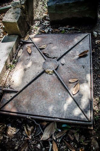 Trapdoor entrance to the grave of Dr. James Adams DeVore