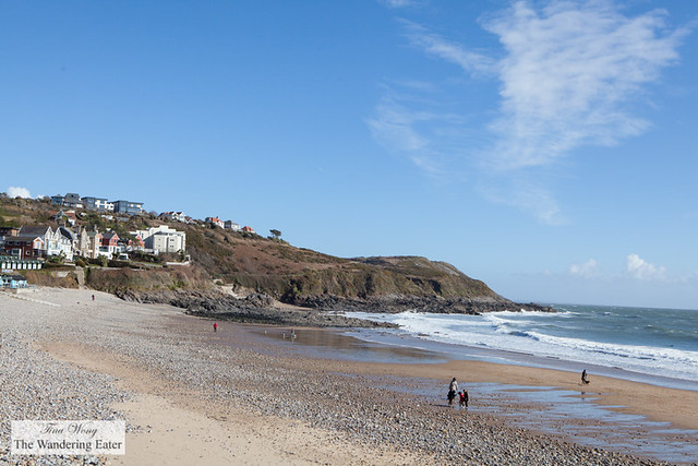 Langland Bay beach huts and homes by the coast