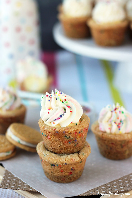 Funfetti Cream Pie Cookie Cups. Funfetti Cream Pie Cookie Cups have a Golden Oreo crust and a funfetti cook cups, filled with a dreamy vanilla mousse and topped with cake batter whipped cream. 