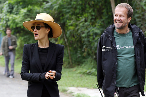 Maggie Q alongside Animals Asia Senior Vet Joost Philippa being excited about visiting bears at VBRC