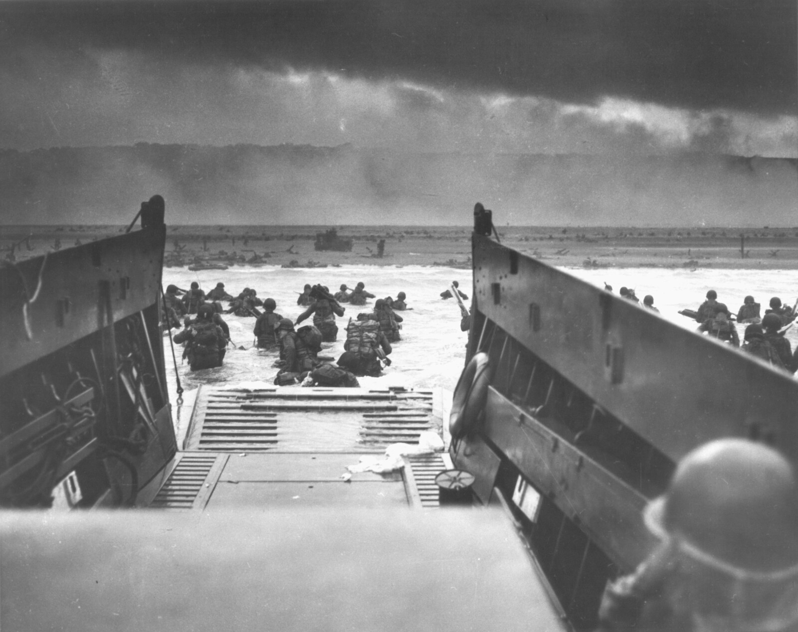 Company E, 16th Infantry. Wading onto the Fox Green section of Omaha Beach on the morning of June 6, 1944