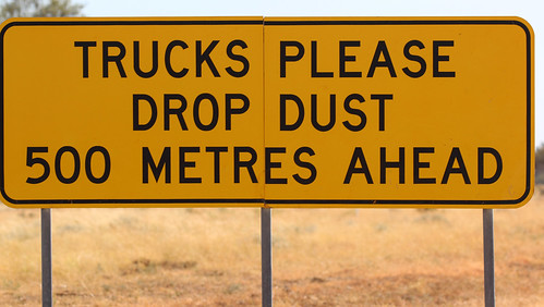sign australia queensland roadsign trucks dust barcaldine geo:country=australia geocode:method=gps geocode:accuracy=100meters trucksdropdust