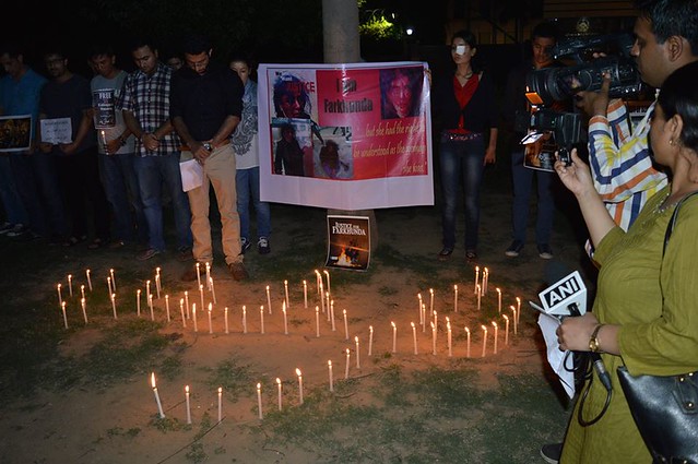Candle vigil outside the Afghan Embassy in New Delhi (Courtesy: Omar Sadr)