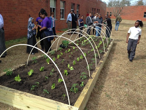 Garden construction and planting finished, complete with “hoop house” framework. NRCS photo.