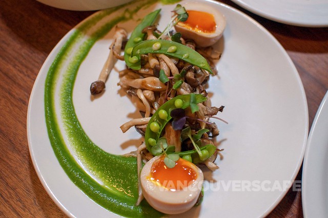 PiDGiN Mushrooms, snap peas, egg, soy yuzu brown butter