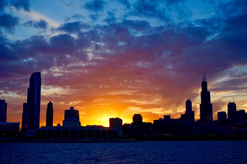 sunset chicago skyline clouds pw skyonfire