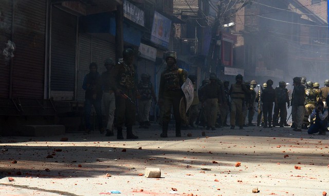 After dispersion of agitating youths, roads are full of stones, bricks, sticks and most importantly the security forces to prevent another session of stone pelting by protestors.