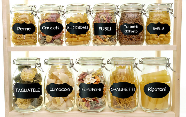 Glass jar filled with  pasta