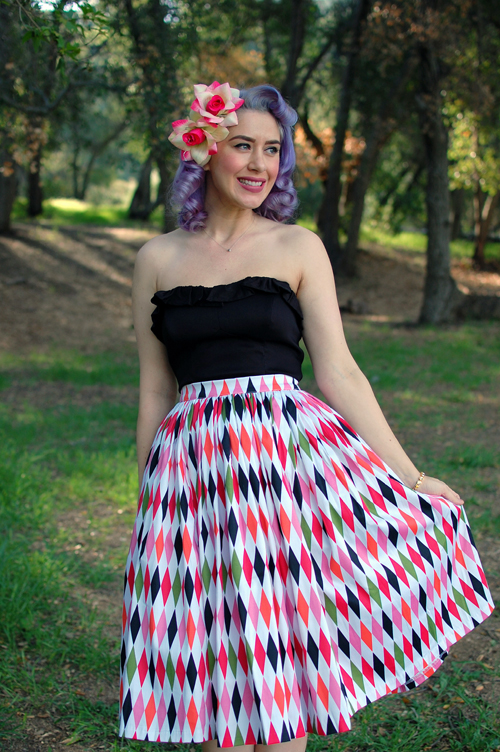 Pinup Girl Clothing Pinup Couture Jenny skirt in Harlequin Dixiefried Bustier top