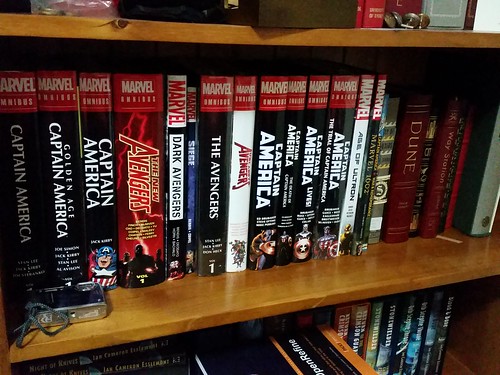 bookcase full of Captain America