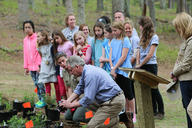Governor McAuliffe helps plant a butterfly garden at Pocahontas State Park Earth Day 2015