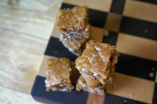 Caramel pecan bars, seen from above