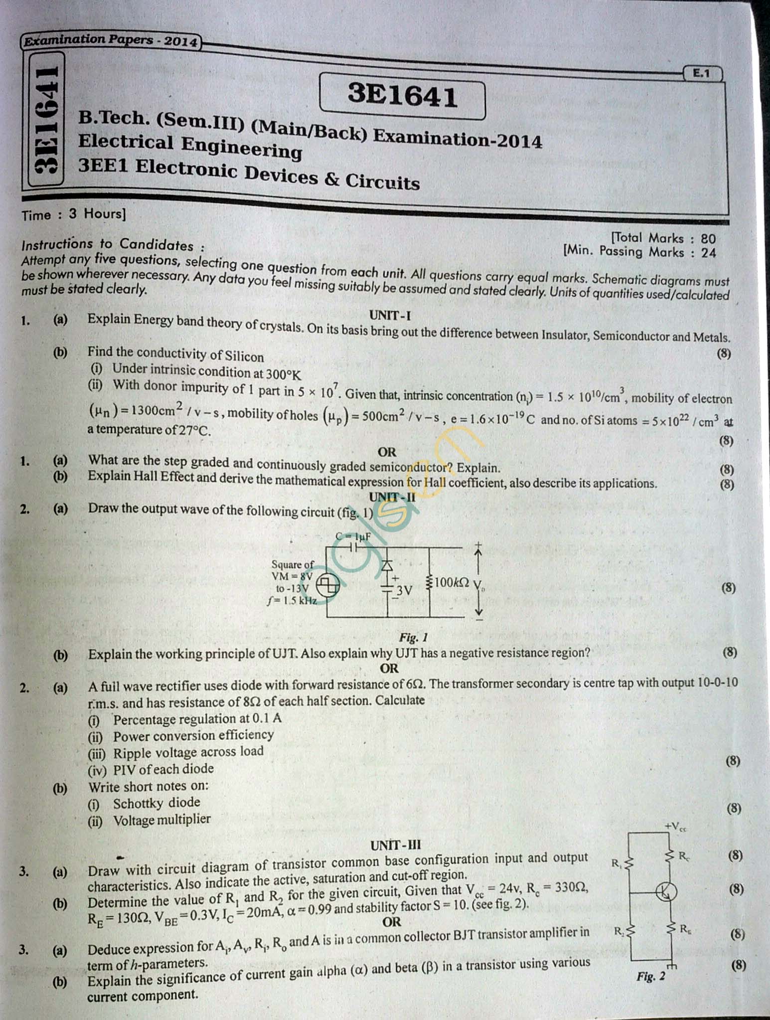 RTU: Question Papers 2014 - 3 Semester - EE - 3E1641
