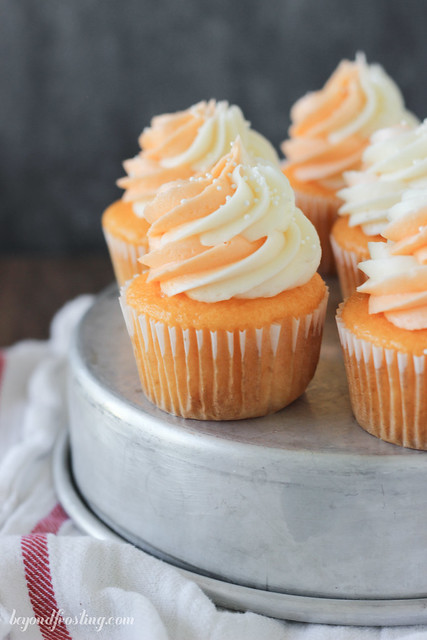 Orange Cream Pop Cupcakes. A moist orange cupcakes with a creamy vanilla and orange buttercream frosting. 