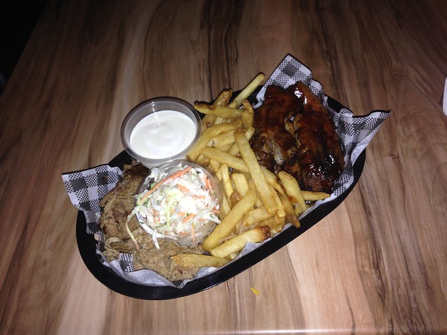Twelve Boar Tour - pulled pork, smoked brisket, BBQ ribs, chips, slaw and ranch dressing. From Twelve Boar Traditional American BBQ in Cleveland, Brisnane Australia