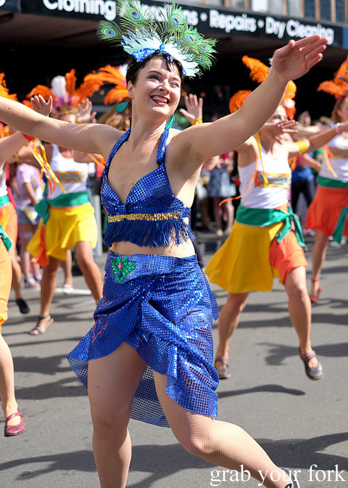 Batucada parade samba dancers at the Cuba Dupa Festival 2015, Wellington