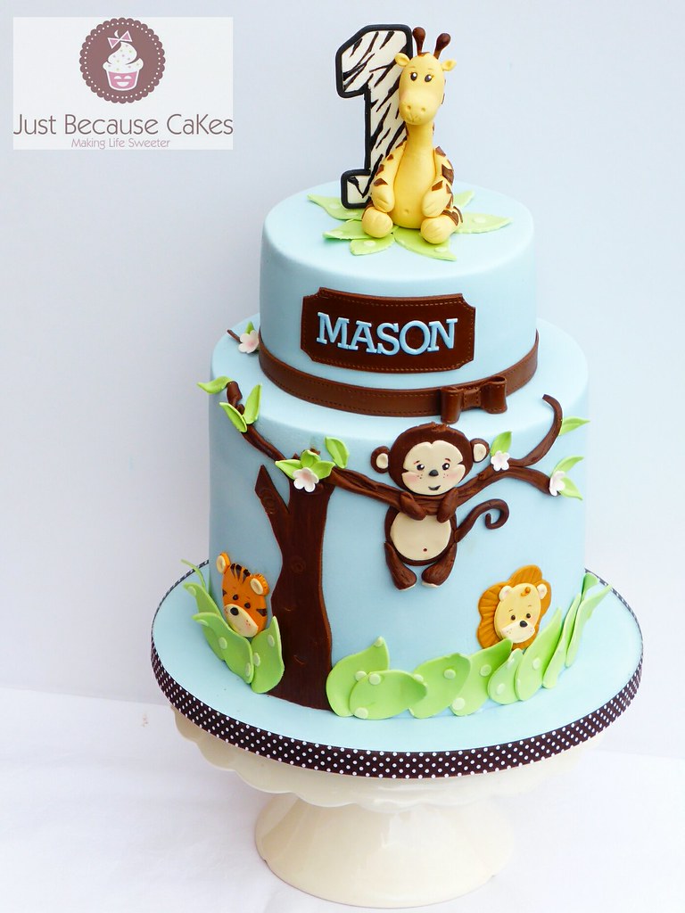 Jungle Animals First Birthday Cake For A Boy A Giraffe A Flickr