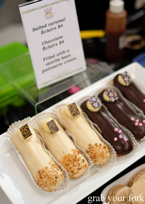 Saled caramel eclairs and chocolate eclairs by Creative Cooking at City Market, Wellington