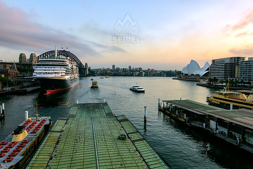 morning pink sunset seascape reflection water ferry sunrise landscape dawn evening cityscape afternoon dusk australia circularquay nsw cruiseship newsouthwales operahouse queenvictoria sydneyharbour sydneyharbourbridge oceanliner nikond810 nikon1635