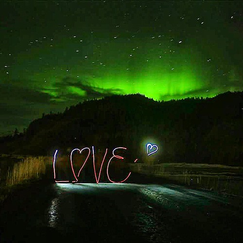 I made 😍 with a 🔦 under the 🌌 #love #northernlights #cdvak #covelife