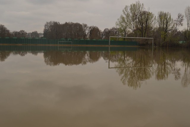 A football ground near Tourist Reception Centre submerged as a result of faulty drainage system in place.