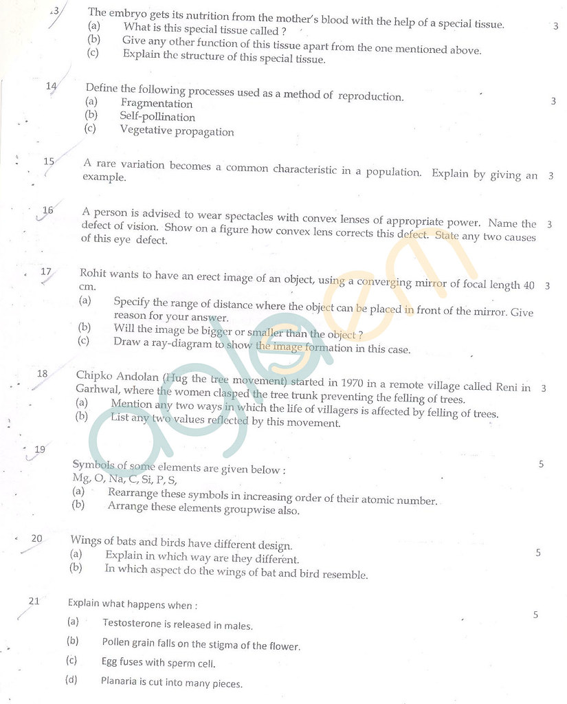 CBSE Class 10 Question Paper Science (SA2)