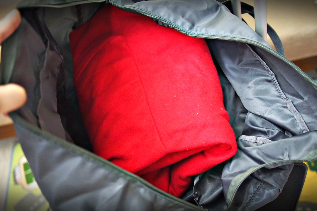 14格紋可摺式旅行袋 紅