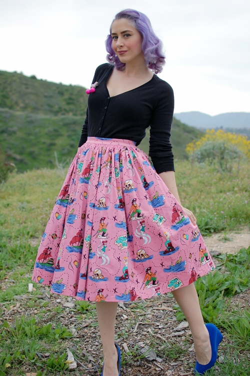 Pinup Girl Clothing Neverland Jenny skirt Luxulite brooch