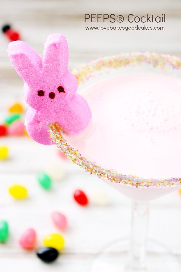 PEEPS® Cocktail in a glass with a pink PEEPS bunny.