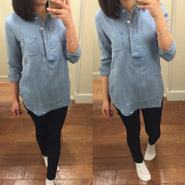 LOFT Lapeled Light Chambray Softened Shirt, size XXSP