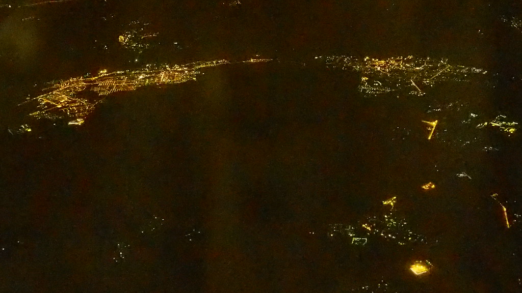 Zelenodolsk and Volzsk night aerial view