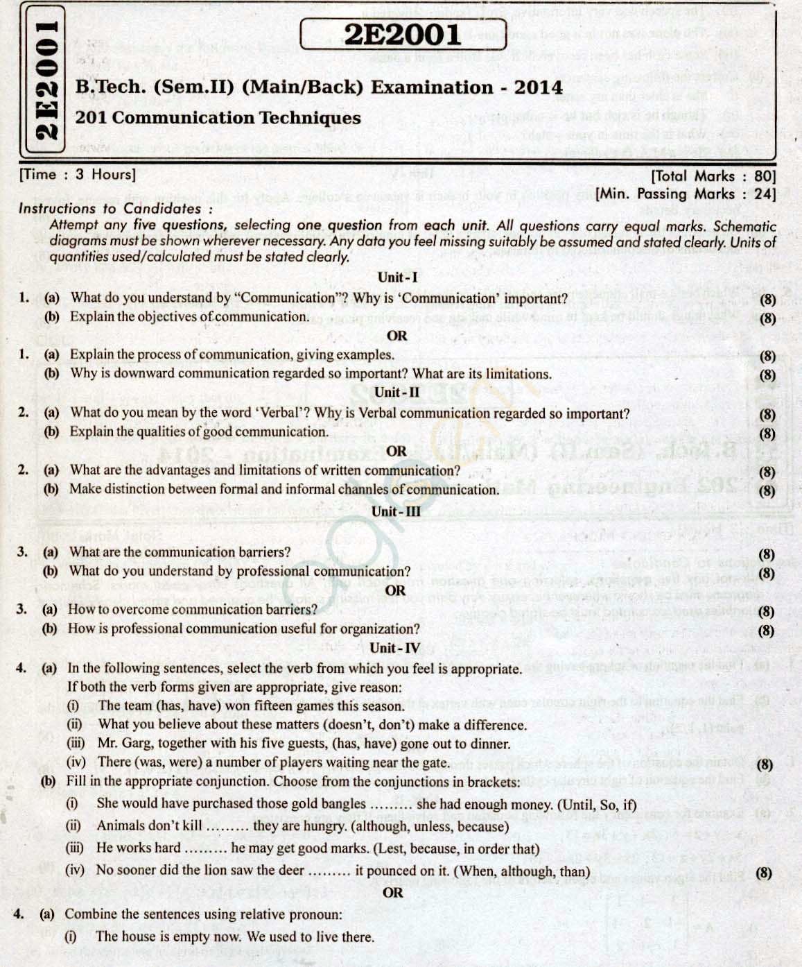RTU: Question Papers 2014 - 2 Semester - All Branches - 2E2001