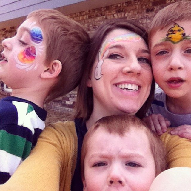 Faces painted! (Grey had a bunny...