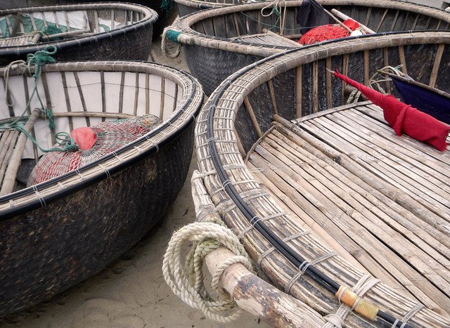 Hand-woven Fishing Coracles at the Beach in Hoi An