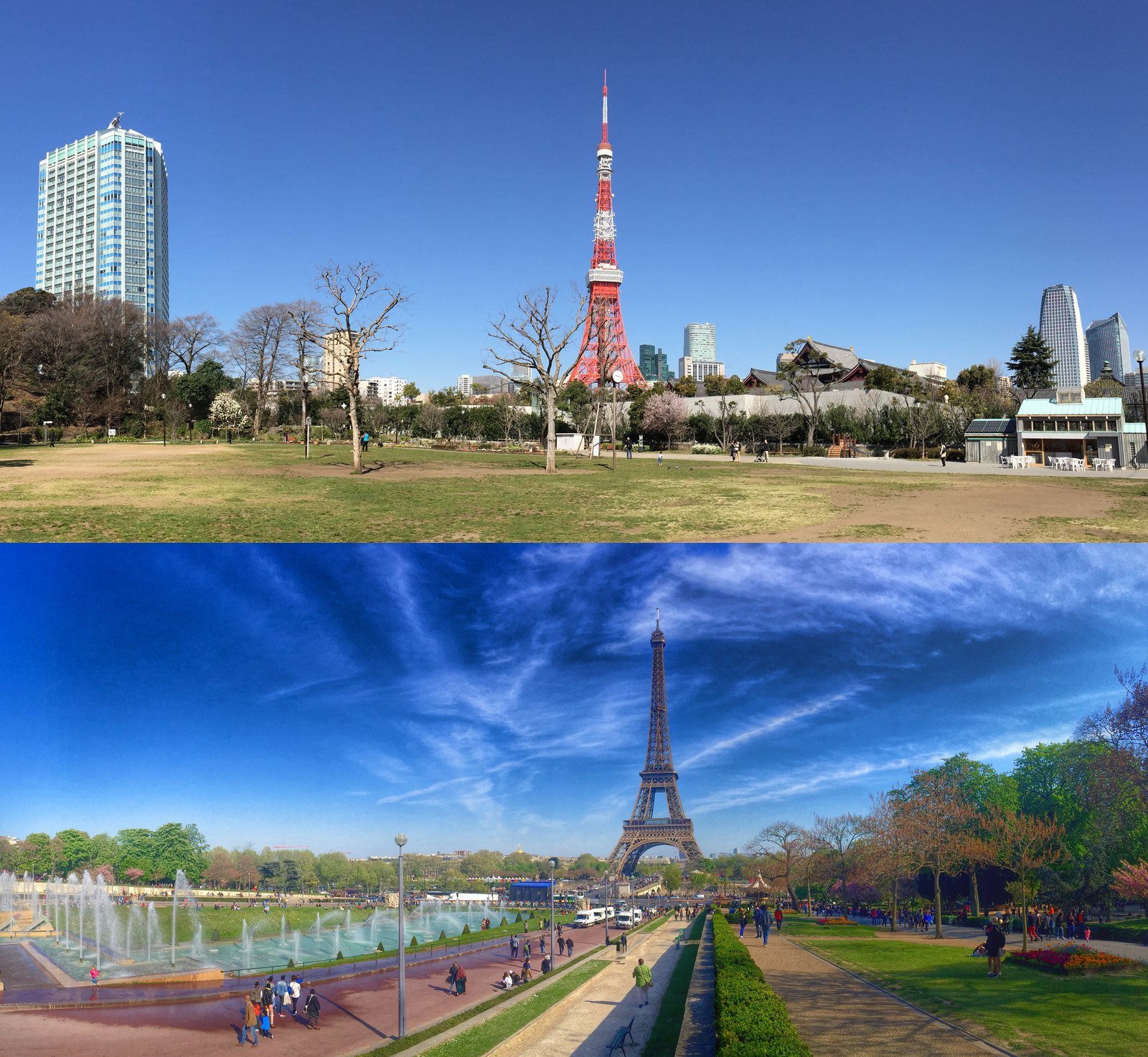 Panorama Tokyo Tower and Eiffel Tower