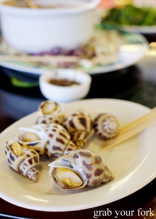 Boiled sea snails at Rainbow Seafood Restaurant, Lamma Island, Hong Kong