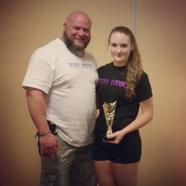 My baby girl Katelyn Smith competed in her 2nd Powerlifting meet this weekend. She competed in the womens raw bench-press only 14-15 teen division and went 2 for 3 on attempts, got a 1st place victory, set a new SPF State Record, set a new SPF National Re