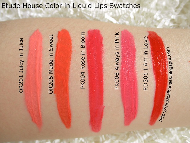 Etude House Color in Liquid Lips Swatches