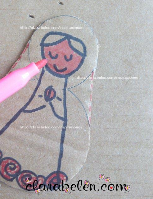 Como dibujar a la Virgen Maria con moldes de tapones de plastico