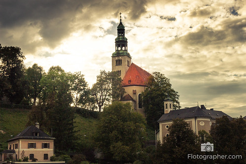 sunset salzburg church clouds austria hill at
