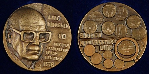 1976 Medal Showing Coins Issued Under Finnish President Urhu Kekkonen