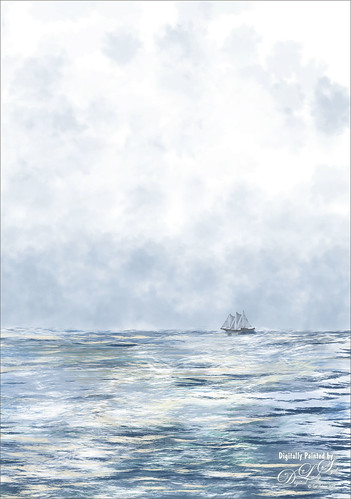 Painted image of saiboat on ocean