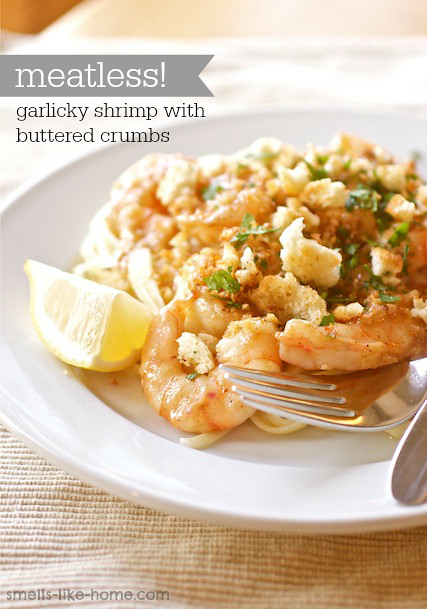 garlicky shrimp with buttered crumbs