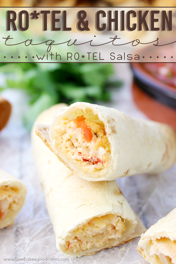 These RO*TEL & Chicken Taquitos make a great game day snack or party appetizer! They're also easy enough to whip up for a quick weeknight meal! #JustAddRotel #ad