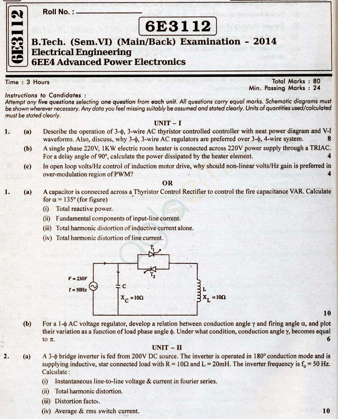 RTU: Question Papers 2014 - 6 Semester - EE - 6E3112