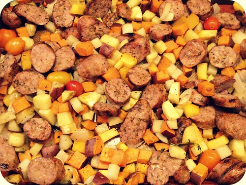 Cooked veggies and sausage!