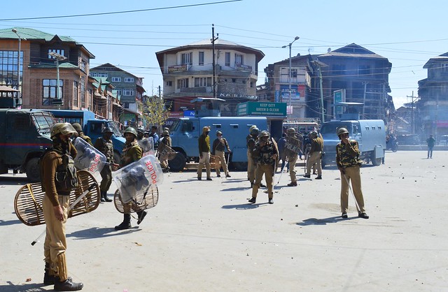 Security forces are on alert to thwart any protest possession towards historic Ghanta Ghar in commercial hub of Srinagar, Lal Chowk.