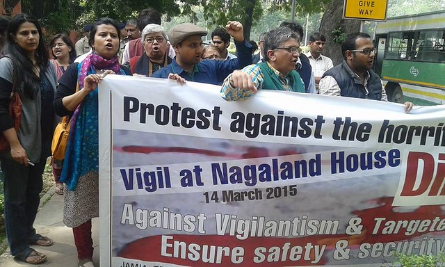 Protest outside Nagaland House in Delhi against Dimapur Lynching demanding judicial probe