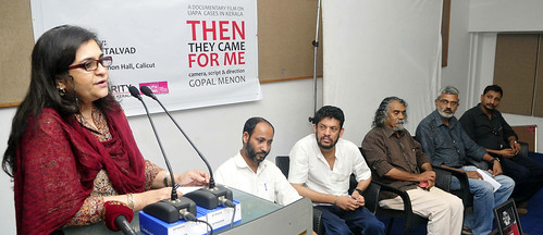 Noted human rights activist Teesta Setalvad at the inaugural function for release of documentary ‘Then They Ca me For Me’ at KP Kesava Menon Hall